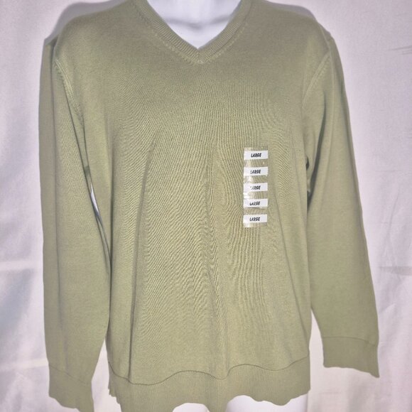 KENNETH COLE REACTION V-Neck cotton sweater, green in size Large NWT - Picture 2 of 16